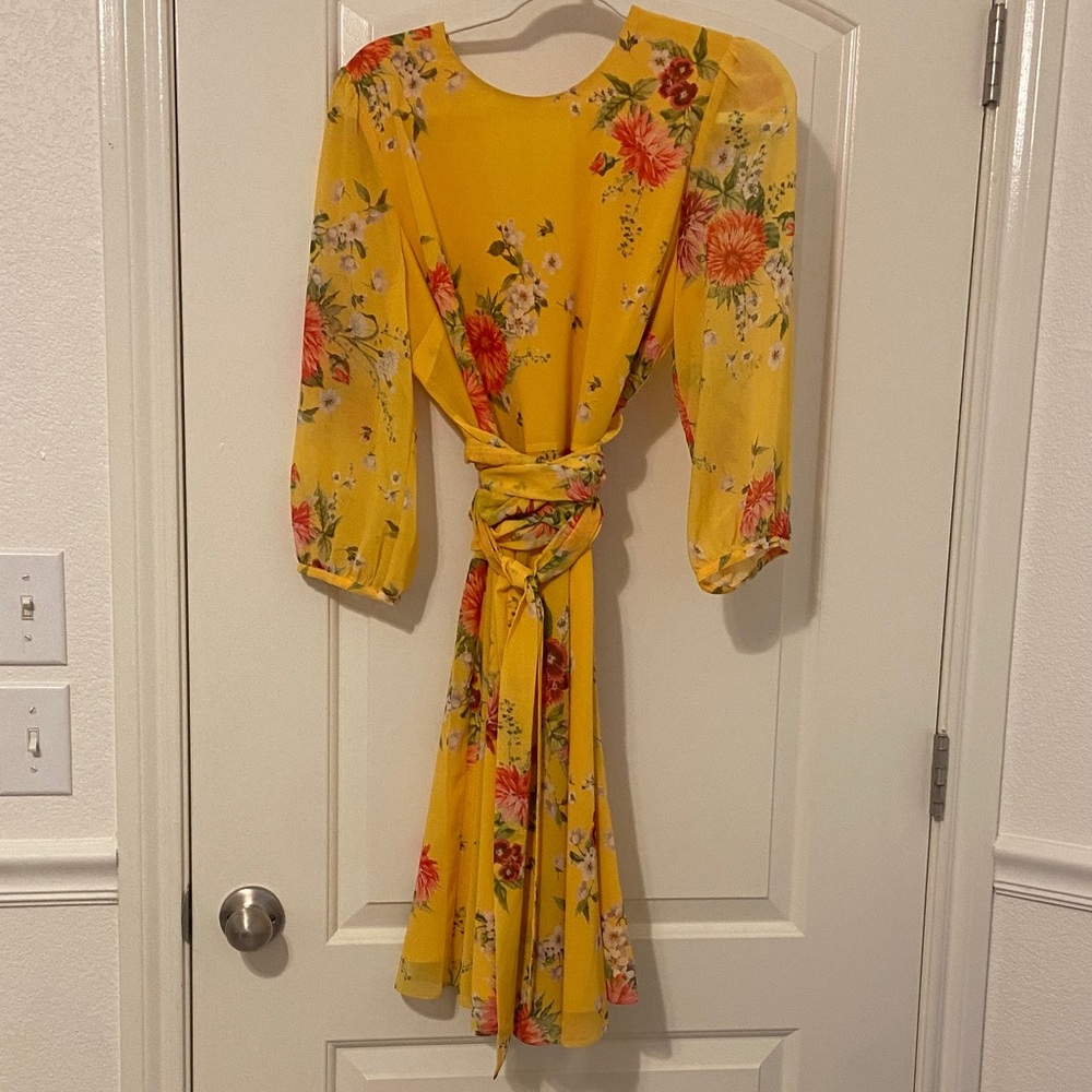 Floral Long Sleeve Yellow Dress
